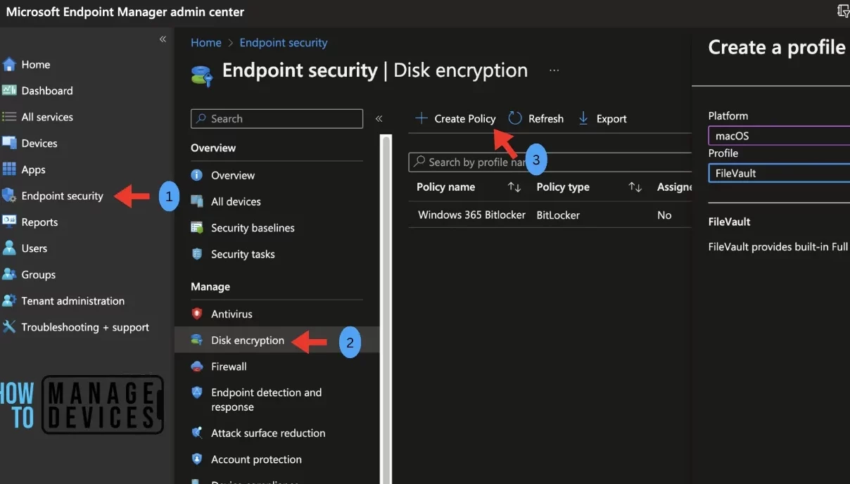 Configure FileVault Encryption Settings for macOS Device using Intune Fig. 1