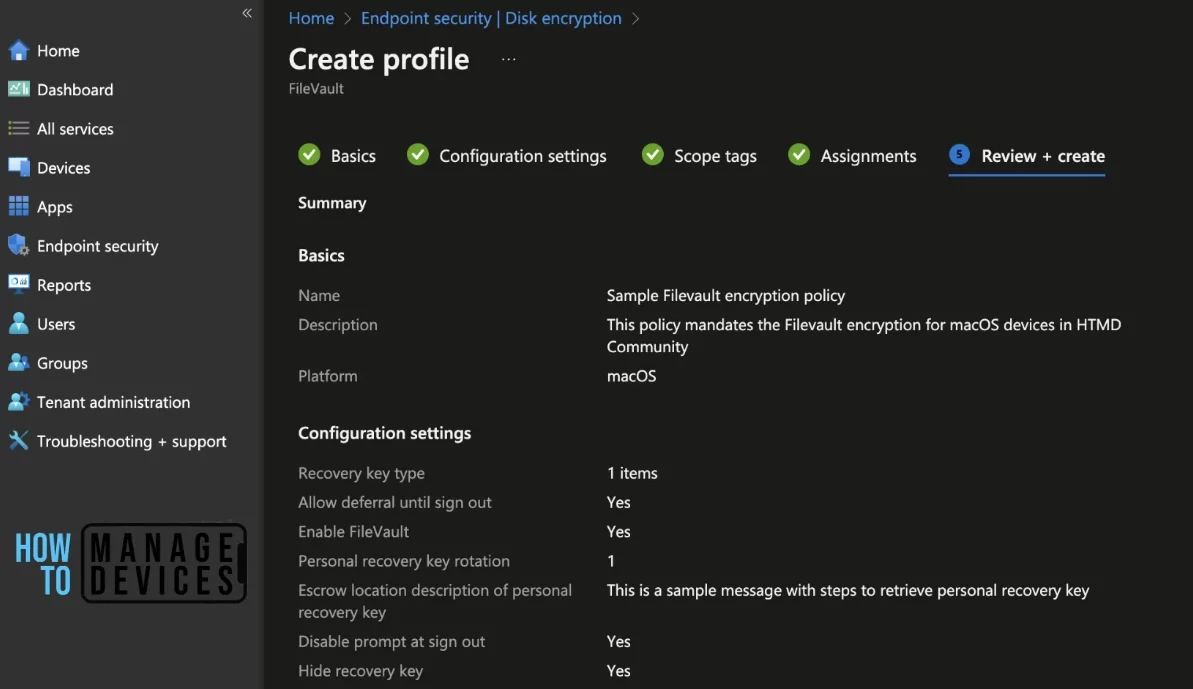 Configure FileVault Encryption Settings for macOS Device using Intune Fig. 6