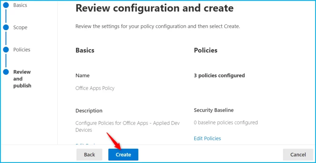 Configure Office App Policy in Intune Fig.6