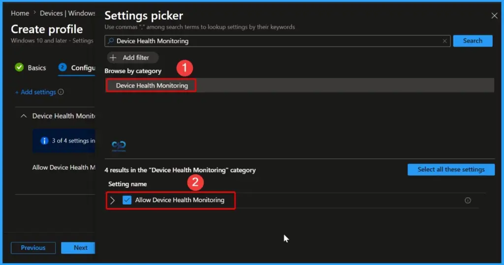 Deprecated Device Health Monitoring Settings in Intune Settings Catalog - Fig.5
