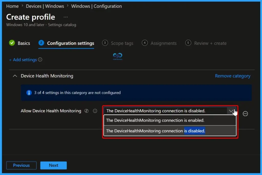 Deprecated Device Health Monitoring Settings in Intune Settings Catalog - Fig.6