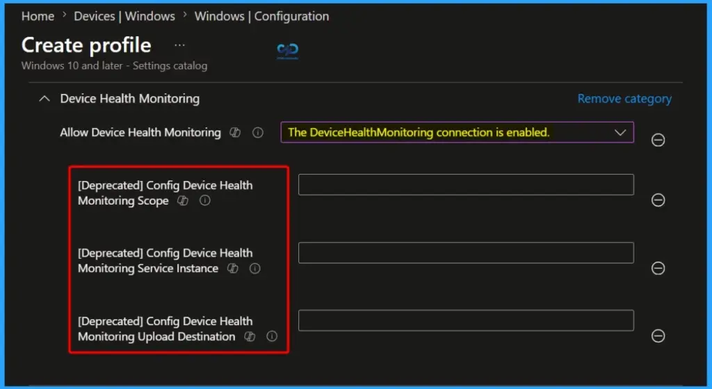 Deprecated Device Health Monitoring Settings in Intune Settings Catalog - Fig.7