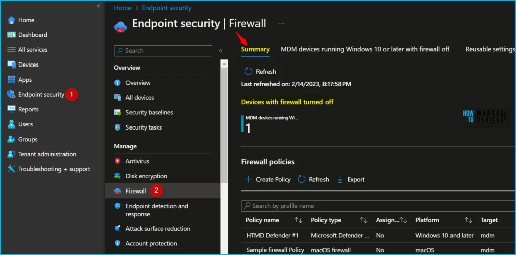 Check Firewall Policy Deployment Reports from Intune Fig.1