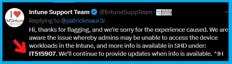 HTMD Newsletter from 13th to 17th February 2023 11 Intune Issue - Unable to Access the Device Workloads 13th to 17th February 2023 - Fig. 9