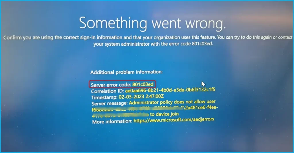 Issue - Windows Autopilot Enrollment with Error 0x801C03ED Fig.1