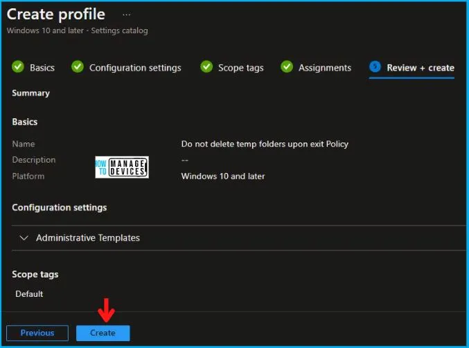 Do not delete temp folders upon exit Policy Using Intune Fig.7