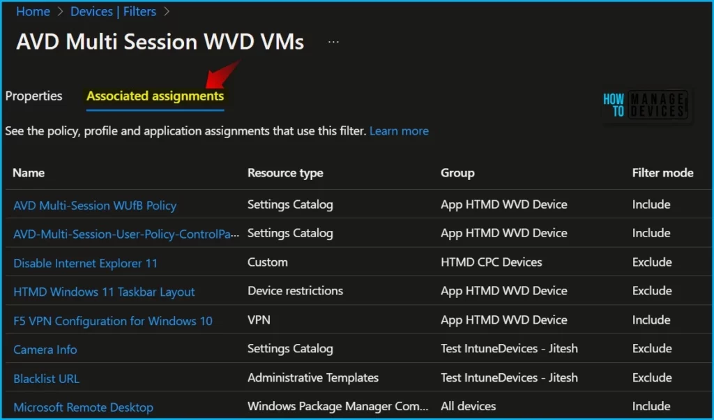 Check Associated Assignments for Intune Filters Fig.3