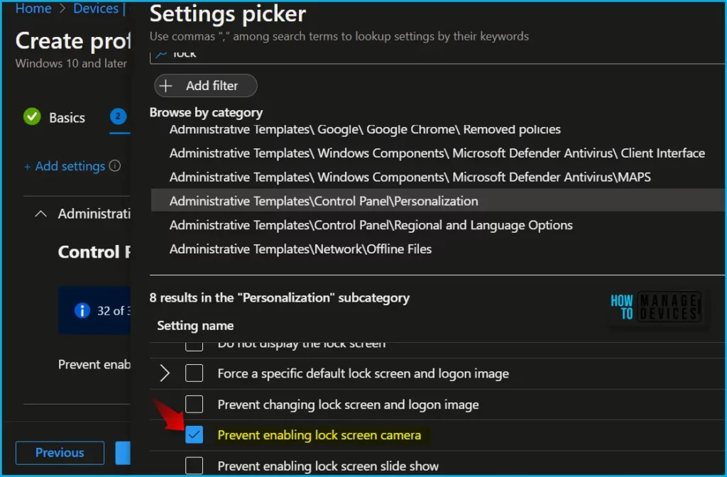 Prevent Enabling Lock Screen Camera Using Intune Fig.5