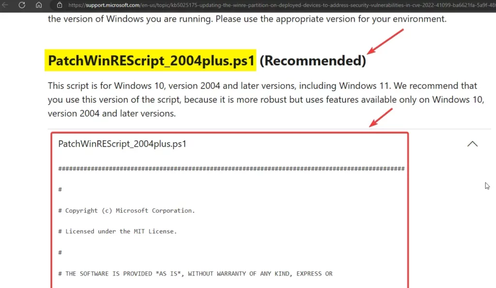 PowerShell Script to Update WinRE on Windows to fix Bitlocker Vulnerability  CVE-2022-41099 Fig 2