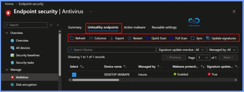 Endpoint Security Antivirus Reports for Tenant-Attached Devices in Intune 9