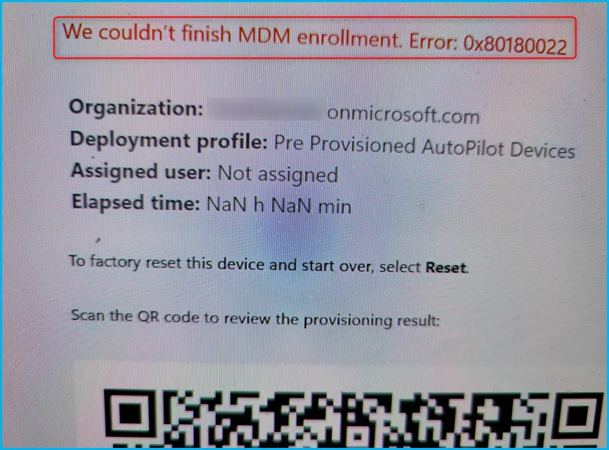 Autopilot Device Enrollment Error 0x80180022 Fig.1