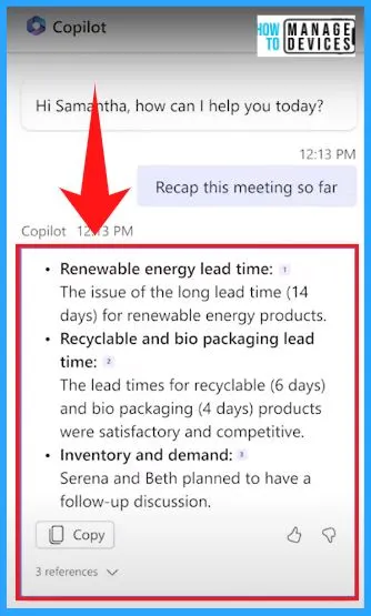 Copilot in Teams Live Meetings to Recap Meetings - fig.3 Creds to MS