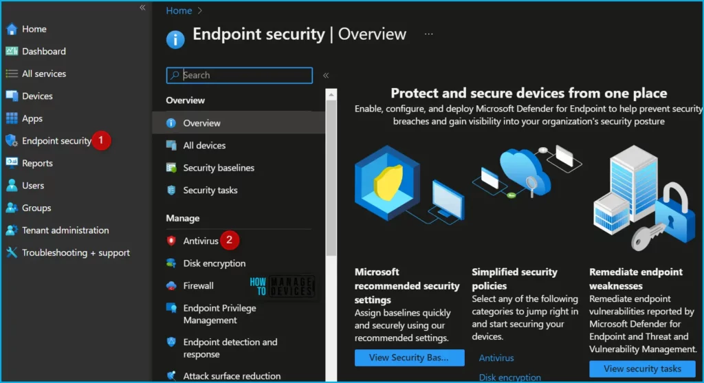 Endpoint Security Reports for Tenant Attached Devices in Intune Fig.1