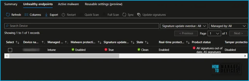 Endpoint Security Reports for Tenant Attached Devices in Intune Fig.3