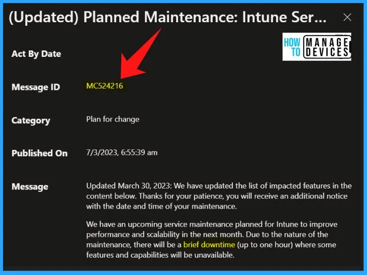 One Hour Scheduled Downtime for Intune Service as part of Planned Maintenance - fig.2