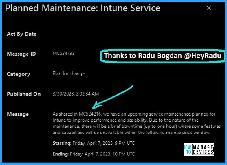 One Hour Scheduled Downtime for Intune Service as part of Planned Maintenance - fig.1