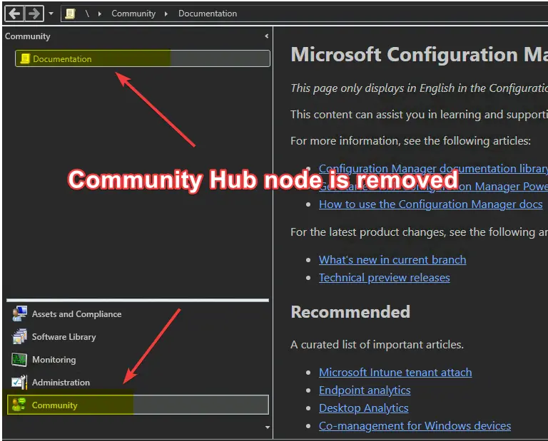 SCCM Community Hub Node Removed