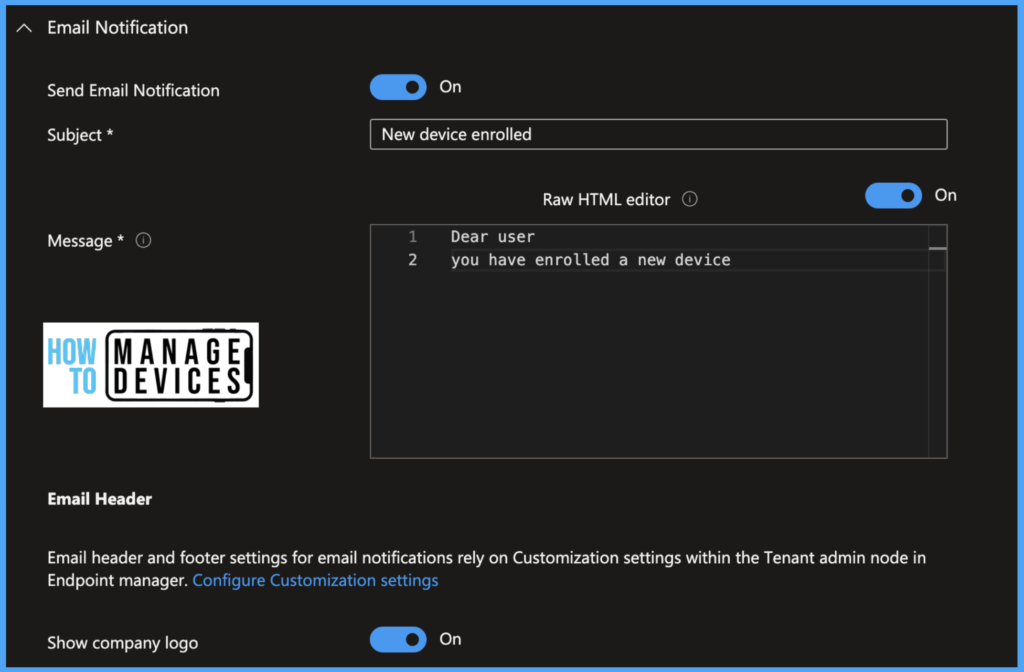 Configure Enrolment Notifications for New Enrolled Devices in Intune Fig: 6