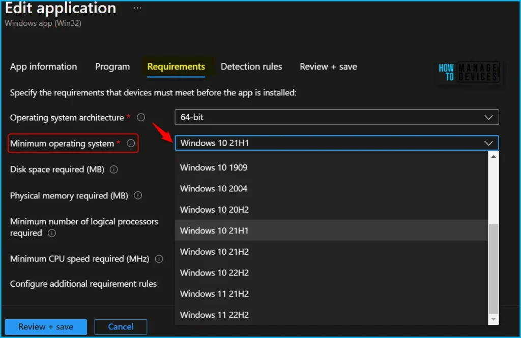 Set Minimum OS Version for Win32 Apps Deployment from Intune Fig.3