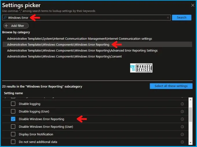 Windows Error Reporting Service Policy Using Intune Fig.5