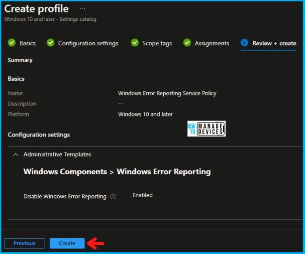 Windows Error Reporting Service Policy Using Intune Fig.8