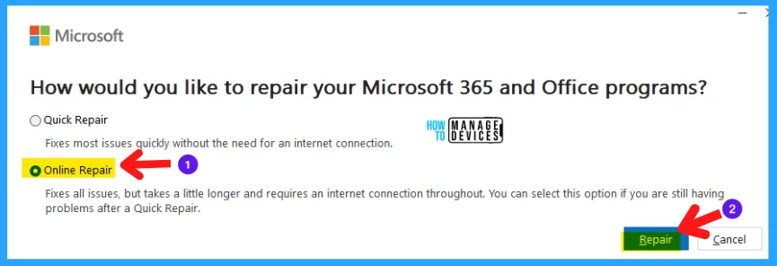 Microsoft Office Online and Quick Repair - Fig. 9