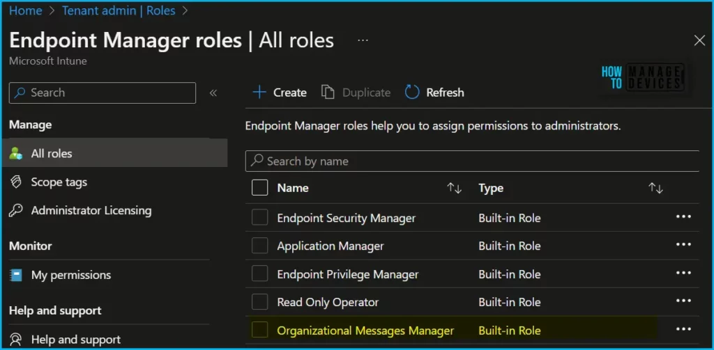 Control Organizational Message from Intune RBAC Role Fig.2