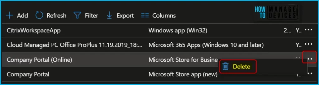 Delete Microsoft Store for Business App from Intune Fig.3