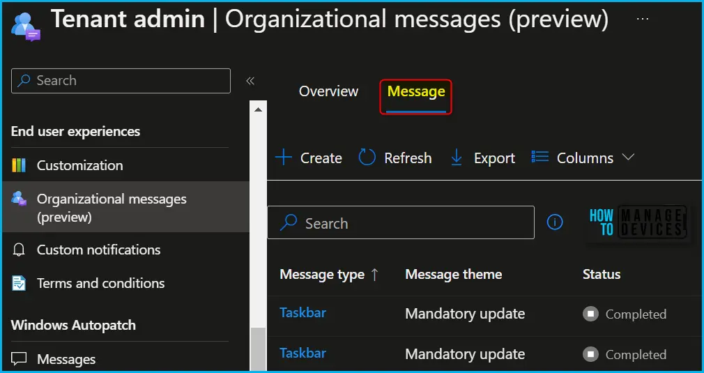 Delete Organizational Messages from Microsoft Intune Fig.2