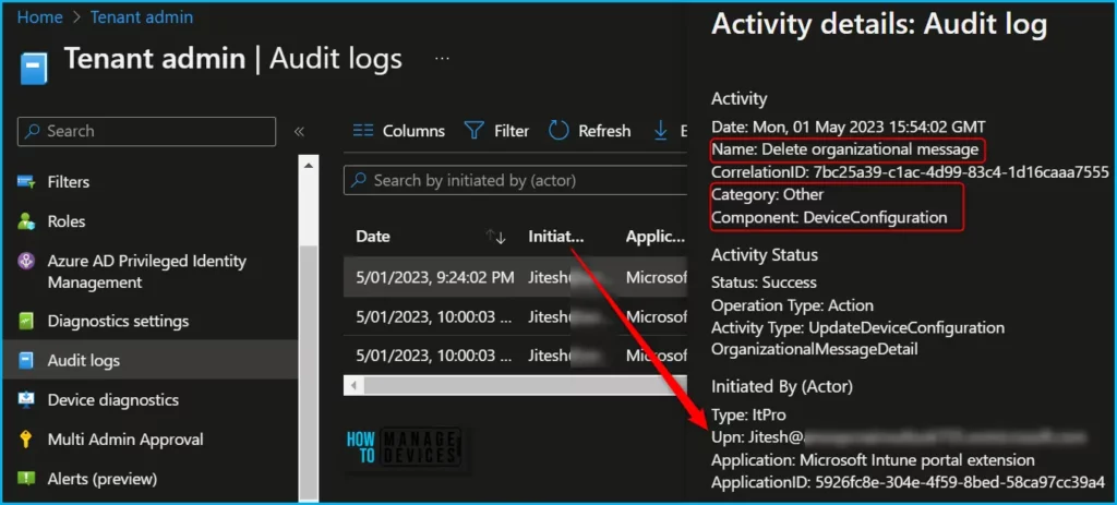 Intune Audit Logs - Delete Organizational Messages from Microsoft Intune Fig.5