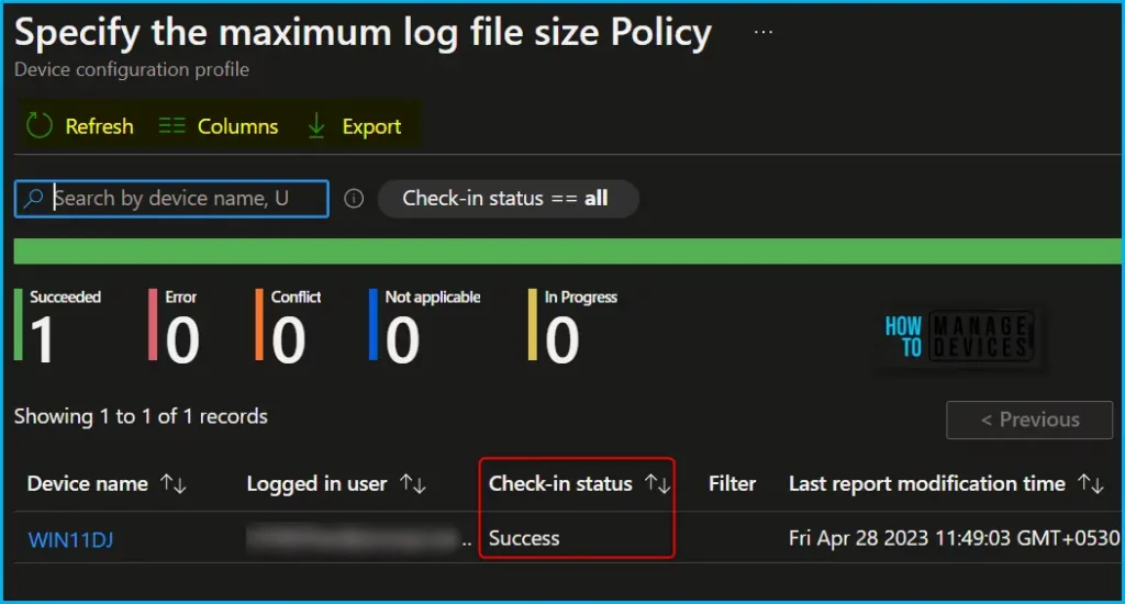 Device and user check-in status Intune report