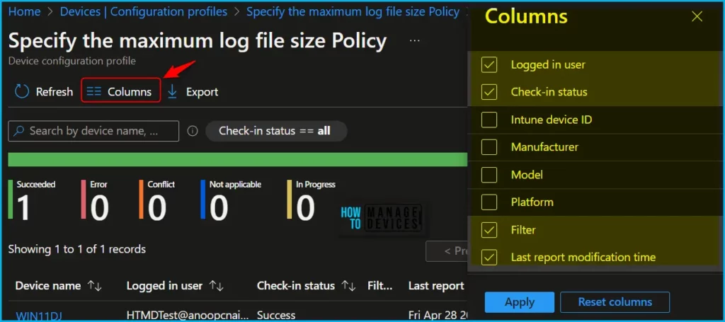 Device and user check-in status Intune report