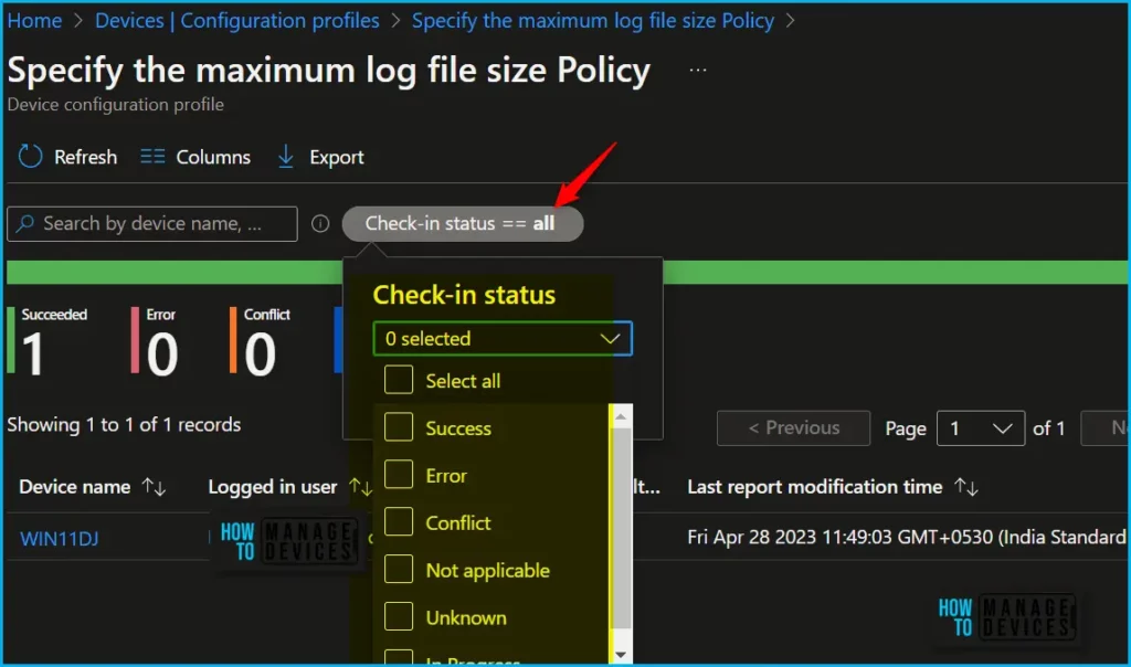 Device and user check-in status Intune report