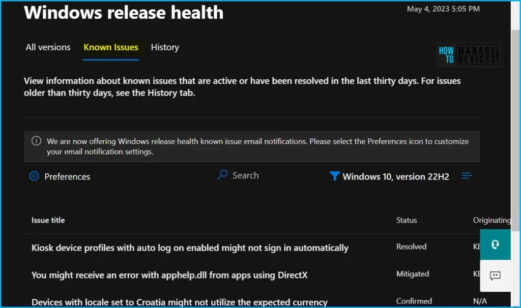 HTMD Newsletter from 1st to 5th May 2023 14 Get Email Alerts for Windows Known Issue Status Change 1st to 5th May 2023 - fig.10