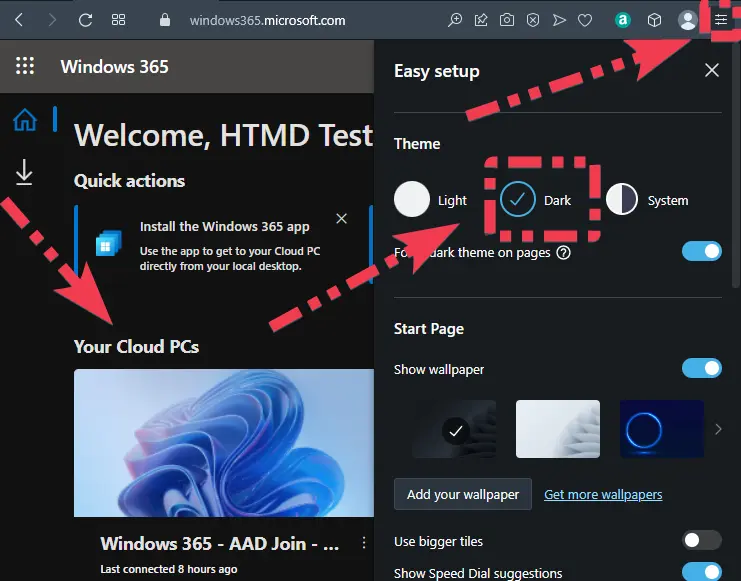 HTMD Newsletter from 29th May to 2nd June 2023 6 Dark Mode on Windows 365 Cloud PC Web Portal 29th May to 2nd June 2023 - Fig. 6