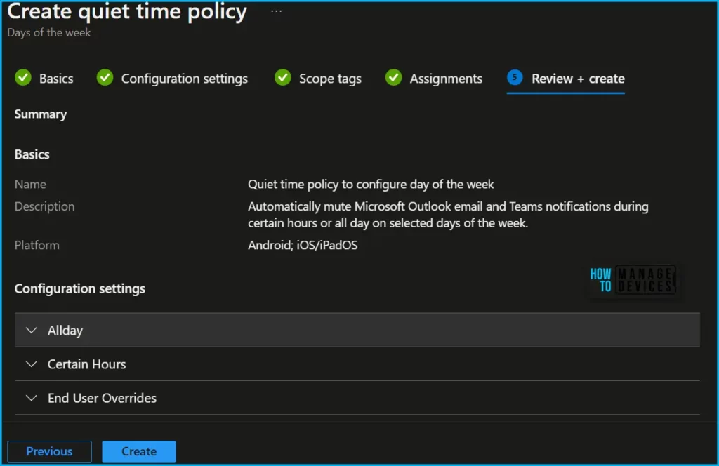 Configure Intune Quiet Time Policy for iOS/iPadOS and Android Apps Fig.7