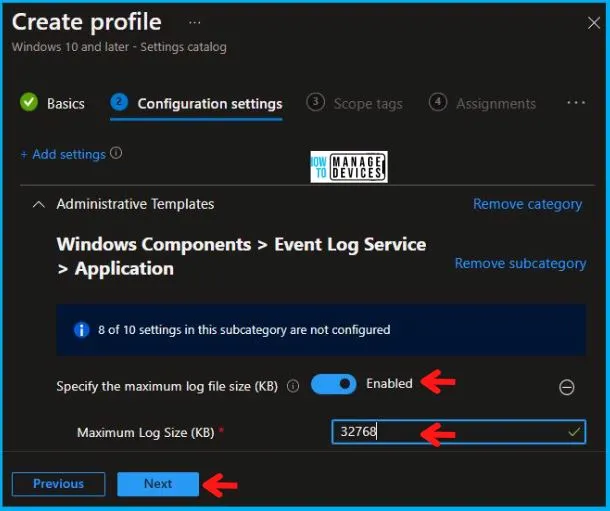 Specify the maximum log file size Policy Using Intune Fig.6