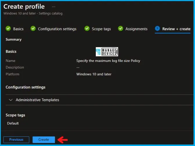 Specify the maximum log file size Policy Using Intune Fig.8