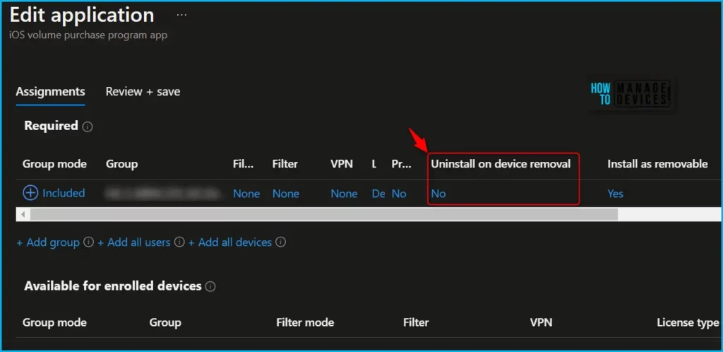 Uninstall Setting on Device Removal for iOS Apps in Intune Fig.4