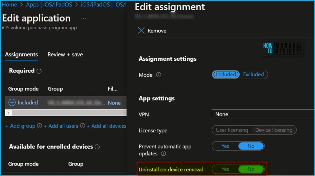 Uninstall Setting on Device Removal for iOS Apps in Intune Fig.5