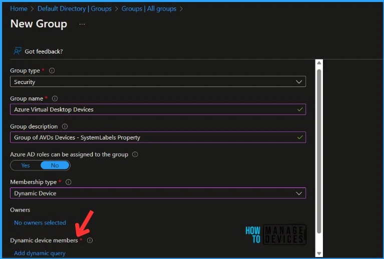 Create AVD Azure AD Dynamic Device Group using systemLabels Property Fig.2