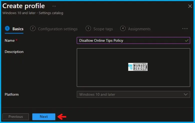 Disallow Online Tips Policy Using Intune Fig.3