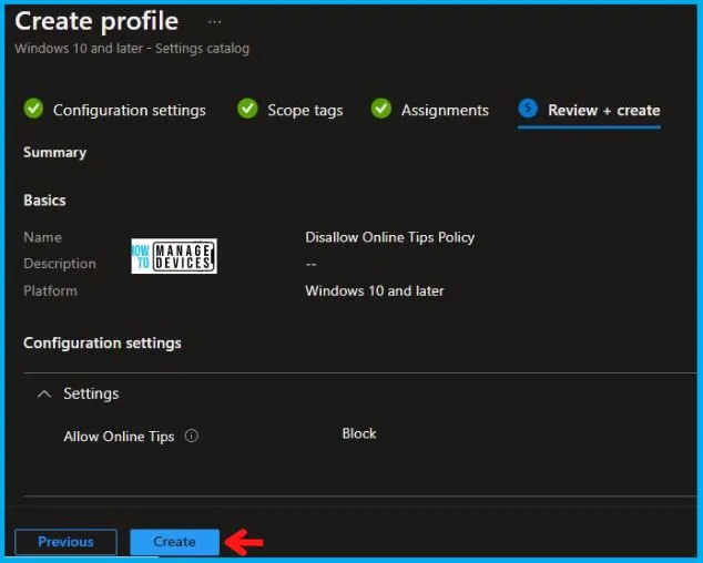 Disallow Online Tips Policy Using Intune Fig.8