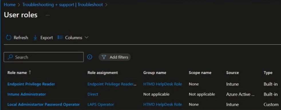 New Intune RBAC Report in Troubleshooting Dashboard 1