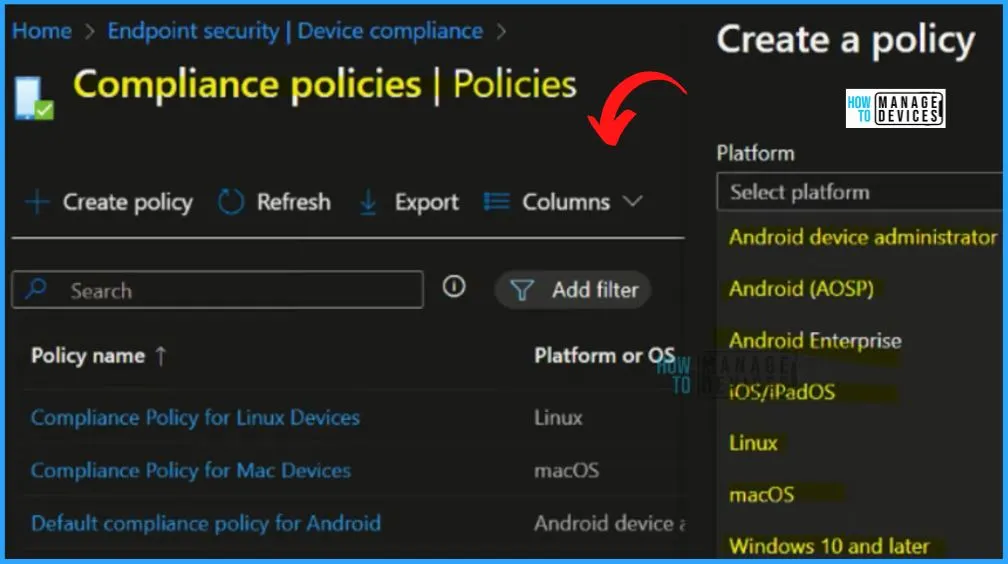 Intune Security Policy Configuration Options - fig.1