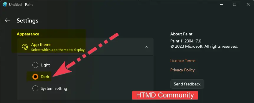 MS Paint Settings Page Enable MS Paint Dark Mode Fig. 2