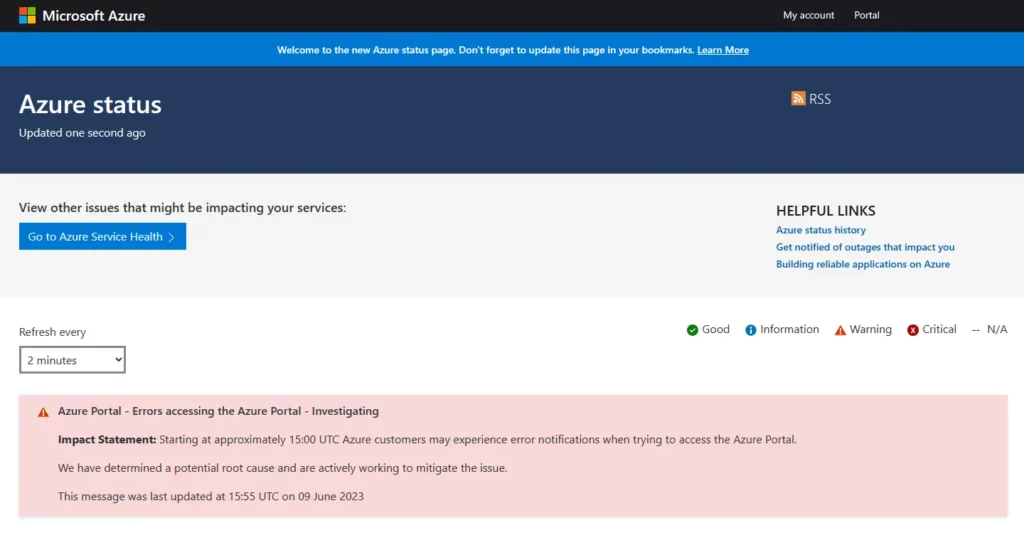 Major Impact to Intune and Azure Portals are Down Fig. 2