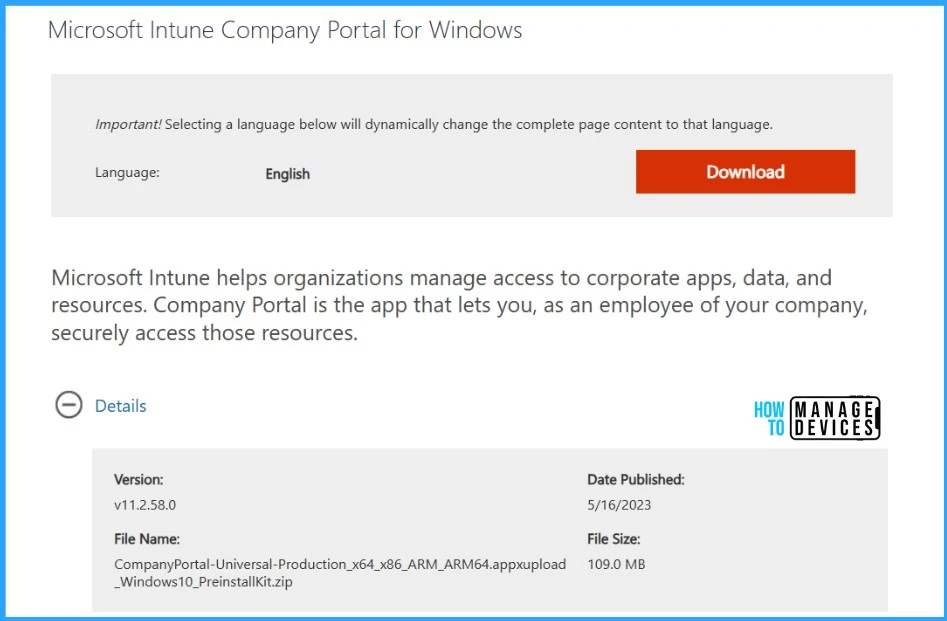 HTMD Newsletter from 12th to 16th June 2023 4 Download Intune Company Portal for Windows 12th to 16th June 2023 Fig. 4