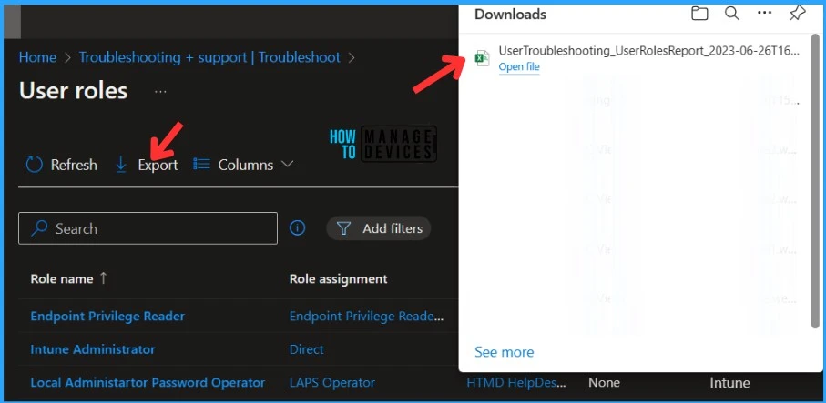 Intune RBAC Report in Troubleshooting Dashboard Fig.5