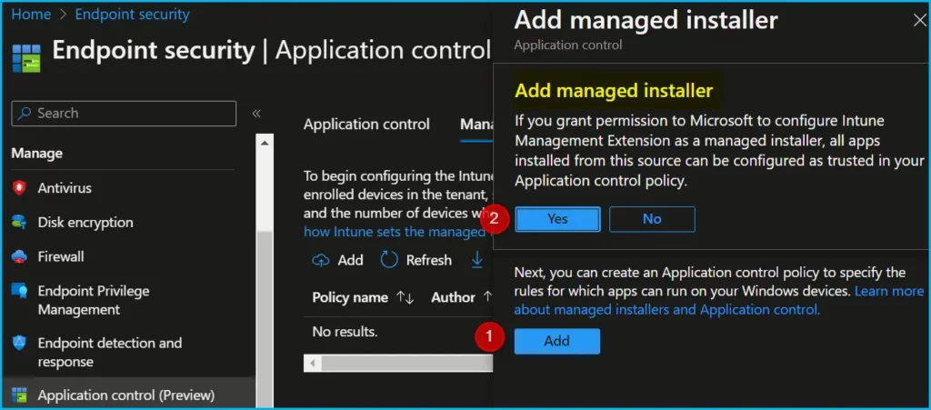 Manage approved apps for Windows devices with Intune Application Control policy Managed Installers Fig.3